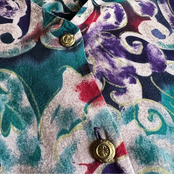 Women’s Sz 16 Vintage Paisley Print Blouse Button Up V-Neck - Picture 13 of 14